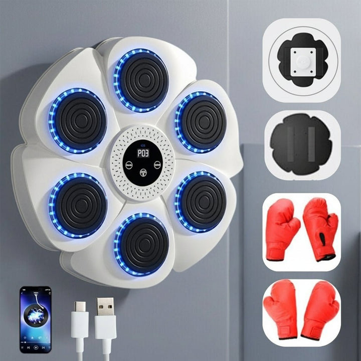 Compact Smart Boxing Trainer with Bluetooth music & colorful RGB lights, enhancing home gym workouts & stress relief.