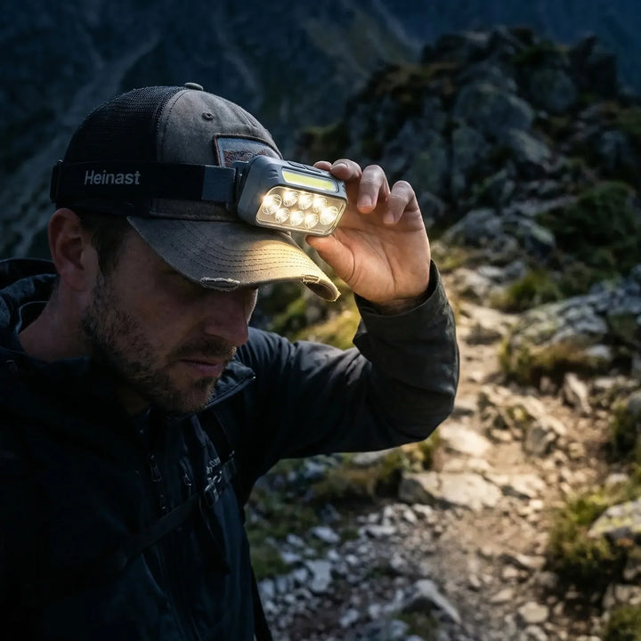 Unisex smart sensor cap clip headlamp, rechargeable LED, hands-free lighting with gesture control for outdoor activities.