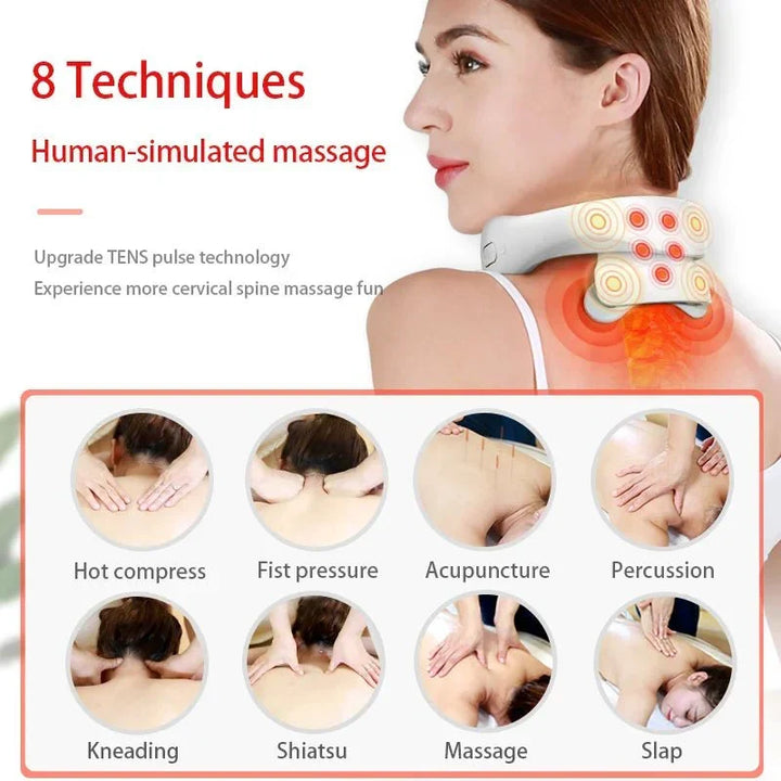 Unisex smart shiatsu neck massager with heat & vibration therapy for deep relaxation.