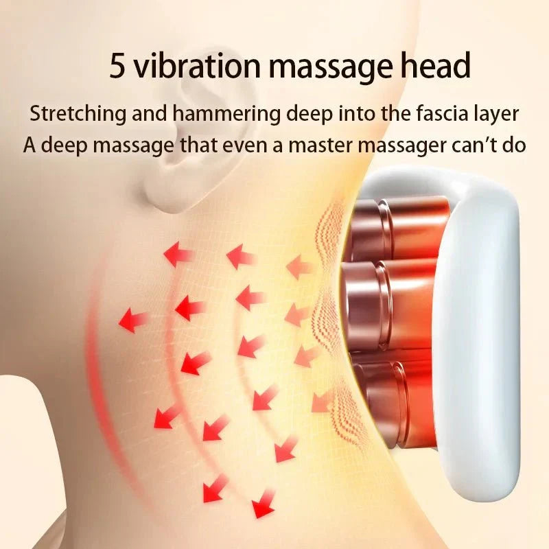 Compact & portable unisex neck massager provides heat & vibration for on-the-go relief.