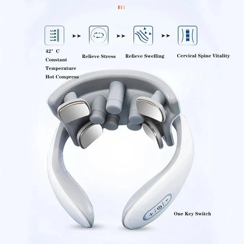 Advanced smart neck massager for unisex pain relief, featuring vibration & heat therapy.