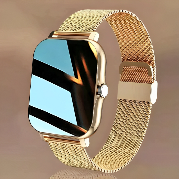 Unisex smart watch fitness tracker with Bluetooth calling, health monitor, touchscreen, and long battery life.