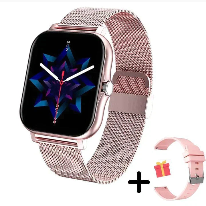 Waterproof unisex smartwatch for fitness tracking, heart rate, and activity monitoring. Sleek digital design.