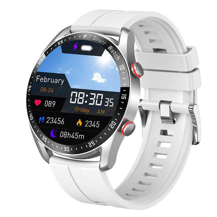 Digital smartwatch with advanced health tracker: monitors heart rate, blood pressure, and blood oxygen levels.