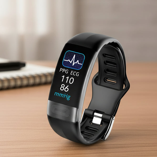Unisex smartwatch for health tracking, ECG, and blood pressure monitoring.