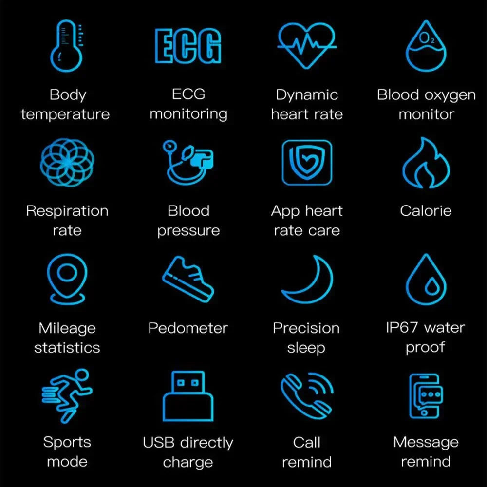 Elegant unisex smartwatch, essential for ECG, blood pressure, and overall health monitoring.