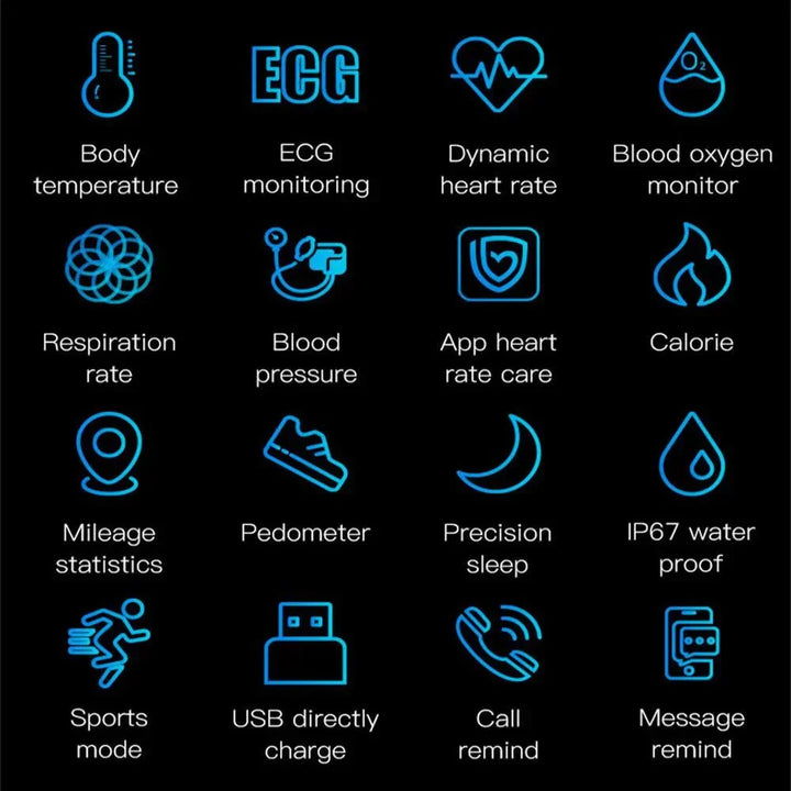 Elegant unisex smartwatch, essential for ECG, blood pressure, and overall health monitoring.