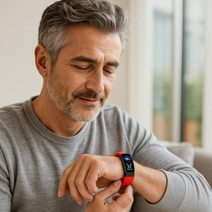Fitness watch: digital activity tracker with ECG, blood pressure, and sleep monitoring.