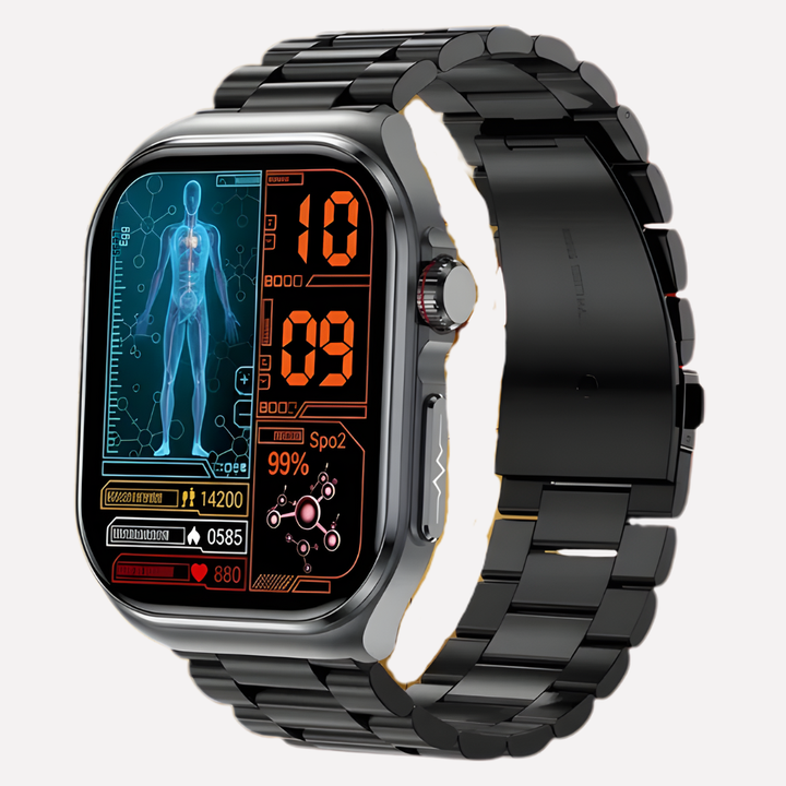 Wearable tech smartwatch, unisex design, monitors health, tracks fitness, and offers water-resistant durability.