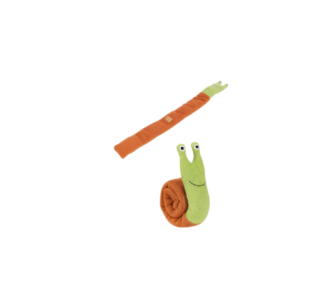 Cute snail plush dog toy, snuffle mat design, with an internal squeaker and crinkle paper