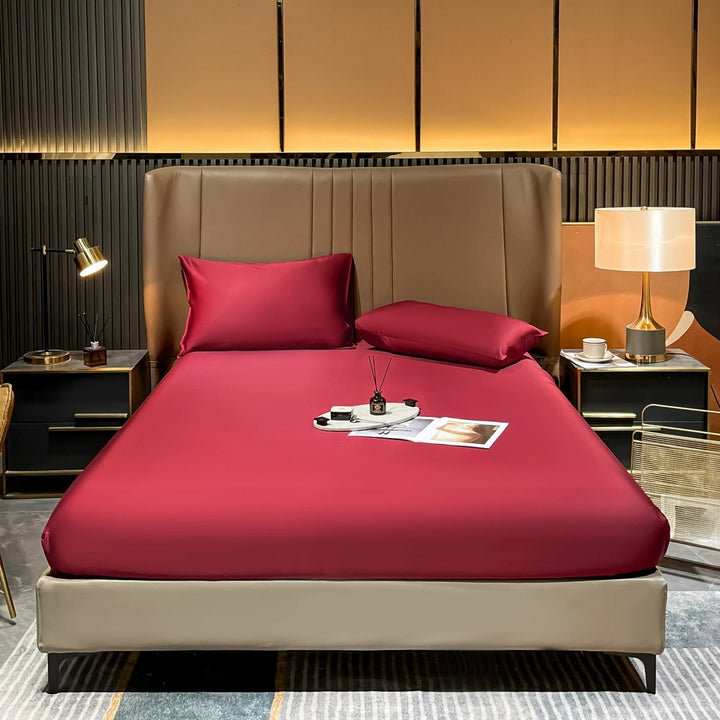 Elegant deep pocket cotton fitted sheet, adding a touch of luxury and breathability to your bed linen.