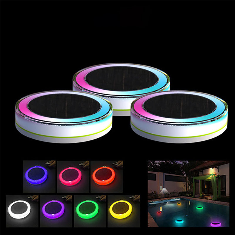 Unisex solar floating pool light with remote control for easy color changes, on water