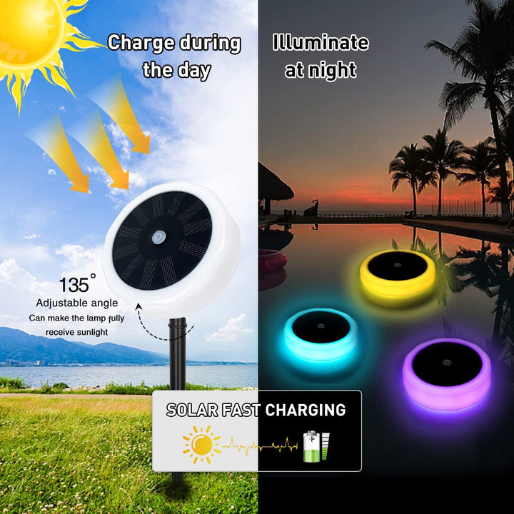 Floating pool light, RGB LED, solar charging, perfect for nighttime illumination and decor