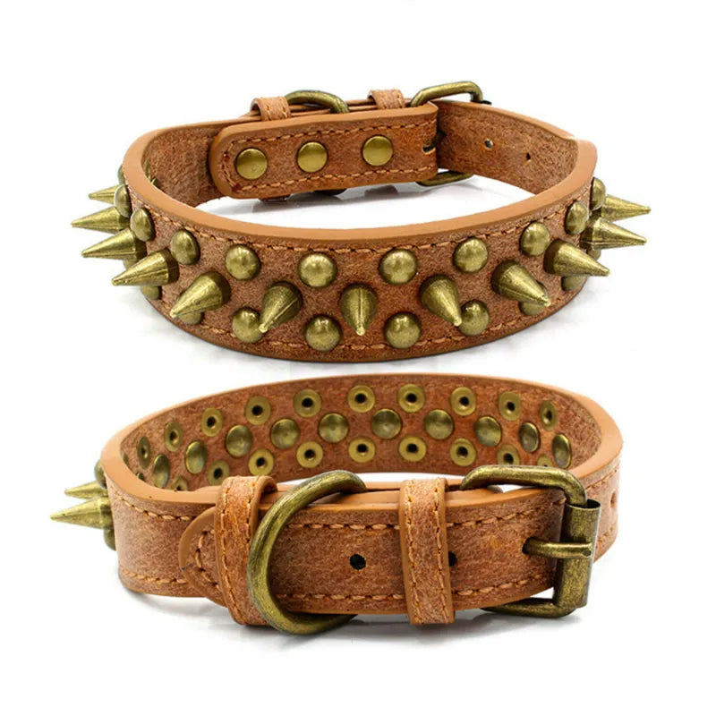 Heavy-duty spiked dog collar, made of genuine leather, perfect pet accessory for strong dogs