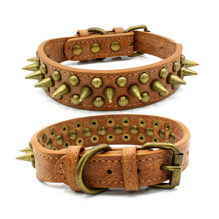 Heavy-duty spiked dog collar, made of genuine leather, perfect pet accessory for strong dogs