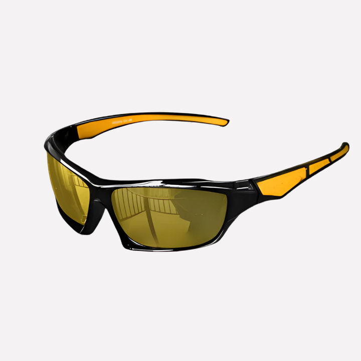 Sleek black unisex sports wrap sunglasses, polarized UV400, glare reduction for summer sports.