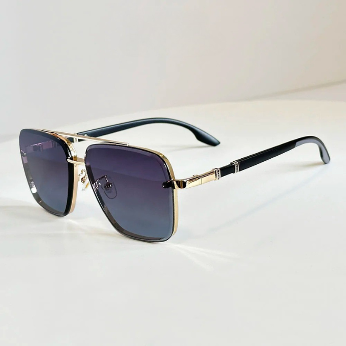 Metal frame square aviator sunglasses with modern gradient lenses for men and women, UV protected.