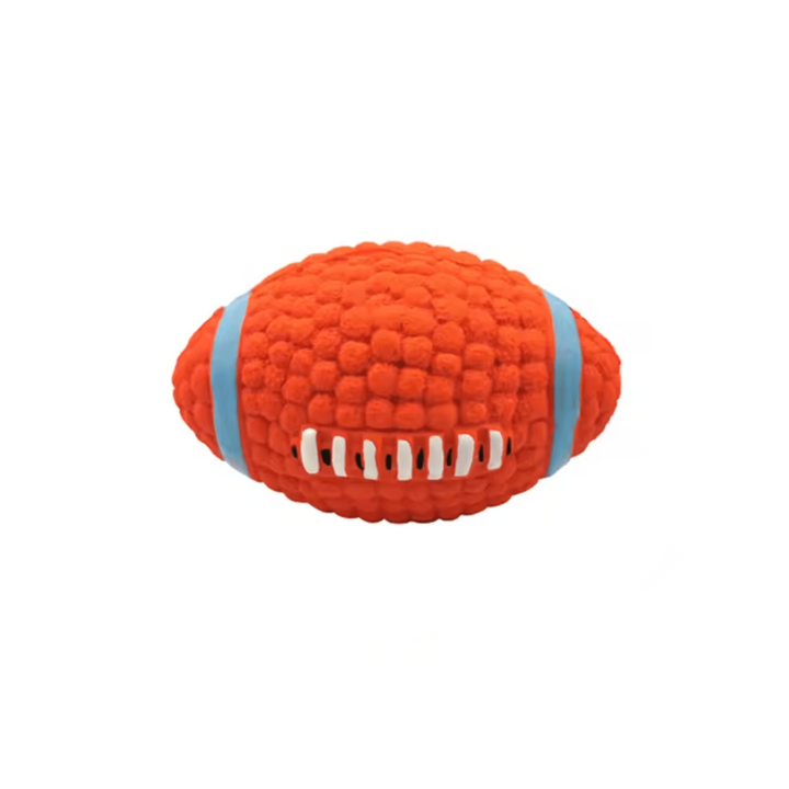 Unisex squeaky latex dog toy ball for active play and dental care, red color.