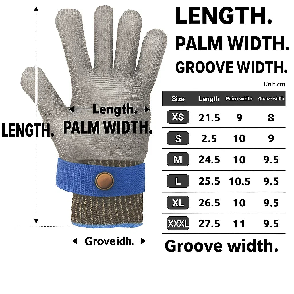Unisex protective gear: stainless steel cut-resistant gloves for hand safety in kitchens, workshops, and heavy-duty tasks.