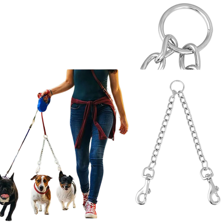 Two-dog training leash, stainless steel construction for a strong and tangle-free experience