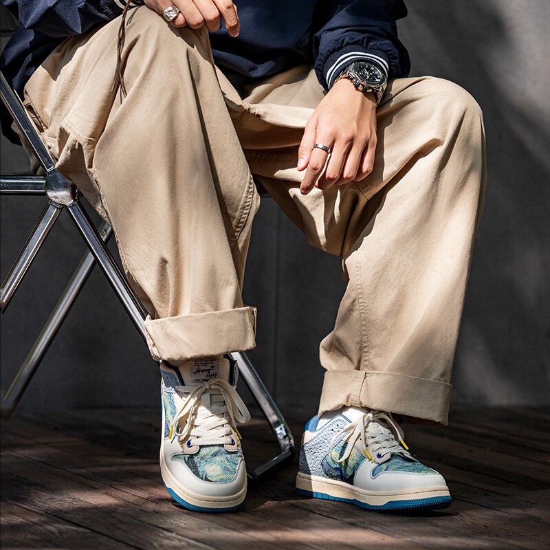 Stylish unisex Starry Night sneakers, featuring a unique artistic Van Gogh design for urban fashion.