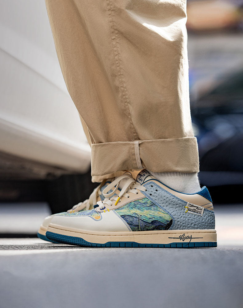 Statement unisex Starry Night sneakers. Artistic Van Gogh design offers ultimate comfort and urban appeal.