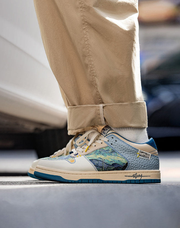 Statement unisex Starry Night sneakers. Artistic Van Gogh design offers ultimate comfort and urban appeal.