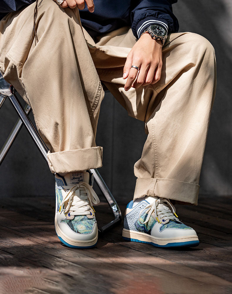 Unique Starry Night artistic sneakers, an ideal gift for art enthusiasts. Cloud-like comfort, vibrant design.