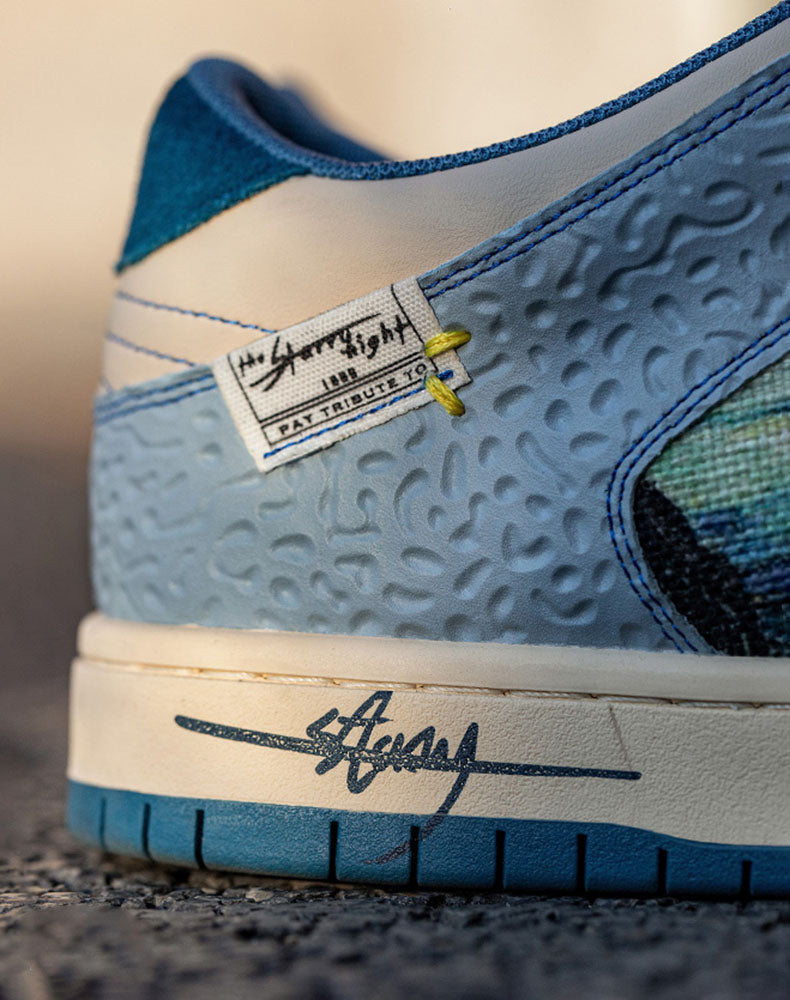 Artistic men's Starry Night sneakers with vibrant Van Gogh design. Offers cloud-like comfort & urban style.