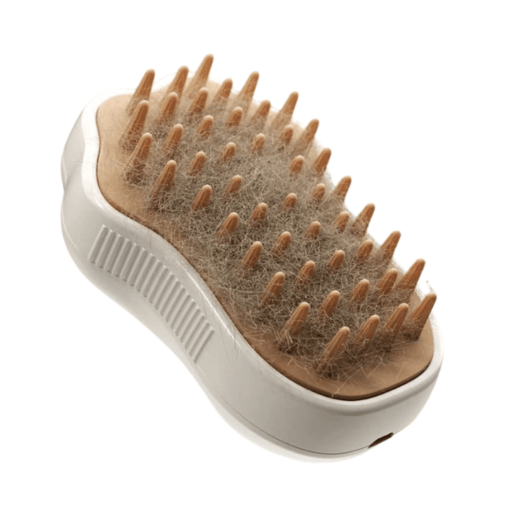 Rechargeable steam pet brush for gentle deshedding and cleaning of pet fur