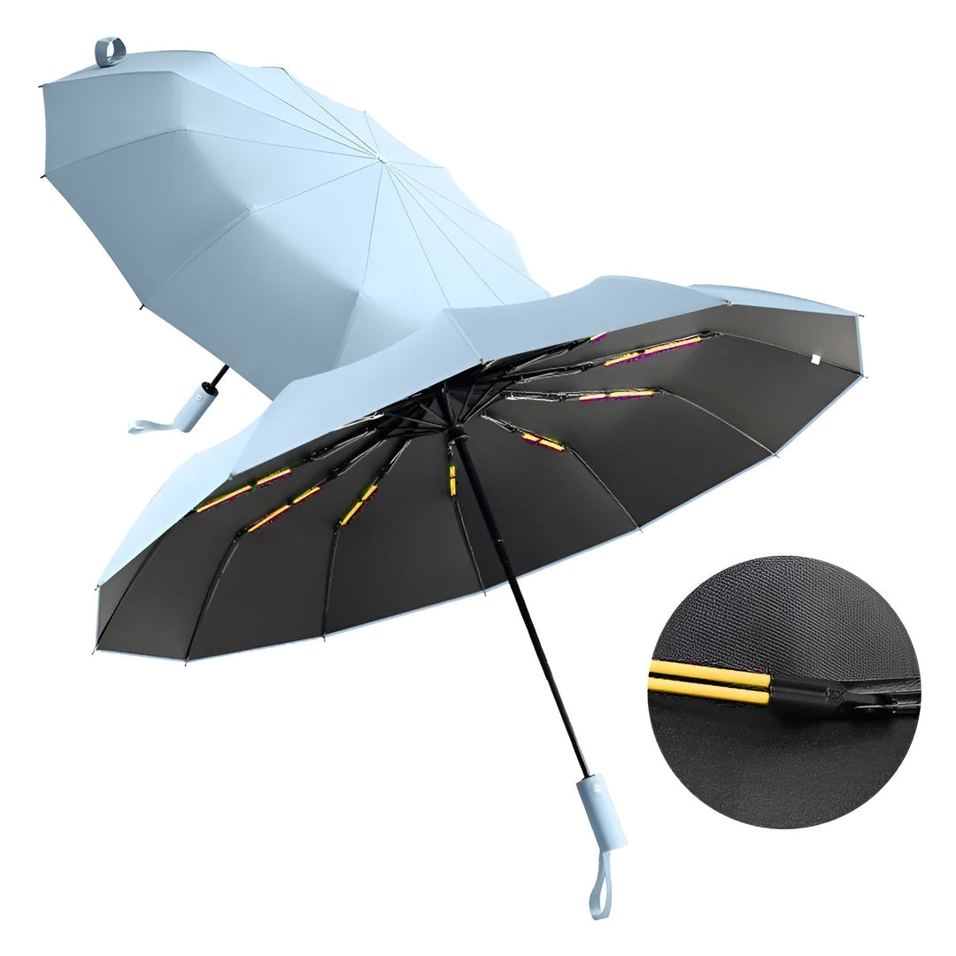Reliable StormShield folding umbrella, unisex, windproof construction & powerful UV protection from sun/rain.