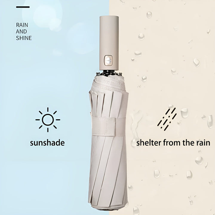 Durable StormShield folding umbrella, windproof design for heavy rain & strong UV protection from sun.
