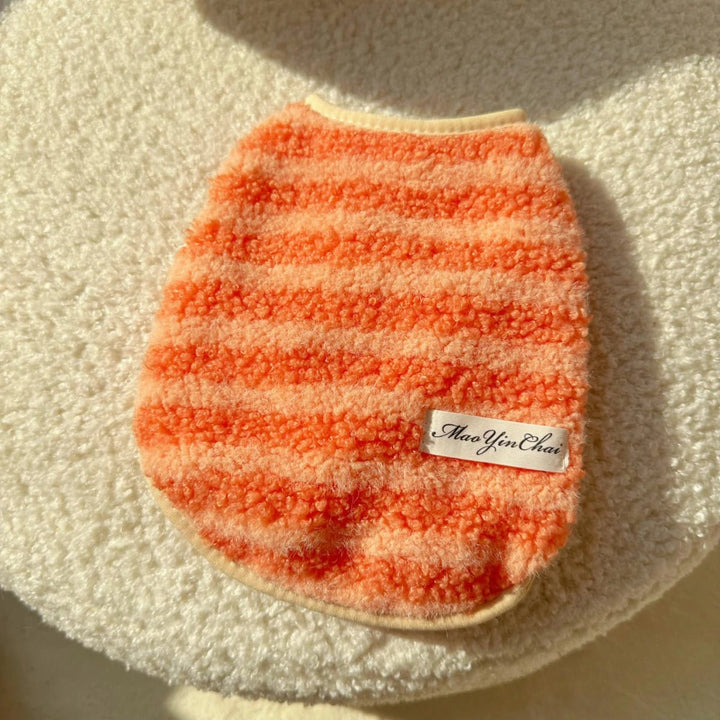 Unisex striped polar fleece dog vest for autumn & winter, cozy pet gear.
