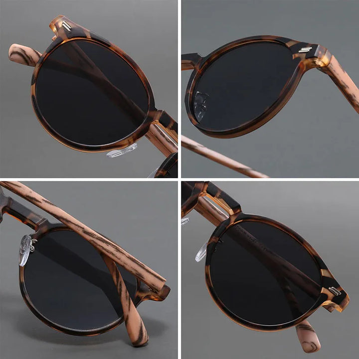 Durable unisex round sunglasses, black frame, offering essential UV protection for eyes. Stylish and practical eyewear.