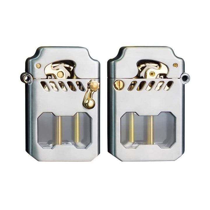 Stylish mechanical lighter, windproof design, and visible gear details. Great for everyday carry & utility.