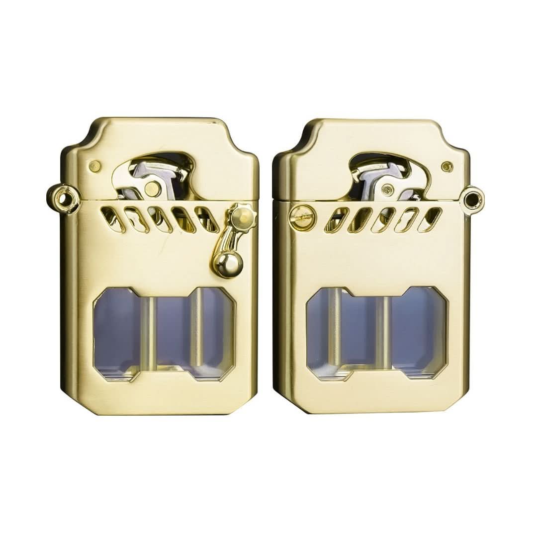 Stylish outdoor camping lighter, windproof with a distinctive gear mechanism. Durable metal everyday carry.