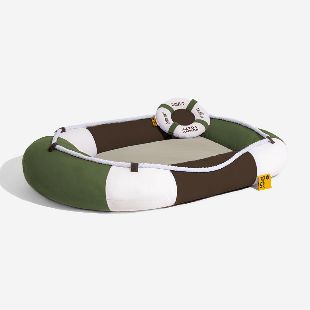 Waterproof and cooling pet pillow, blue, boat-shaped, for dogs and cats