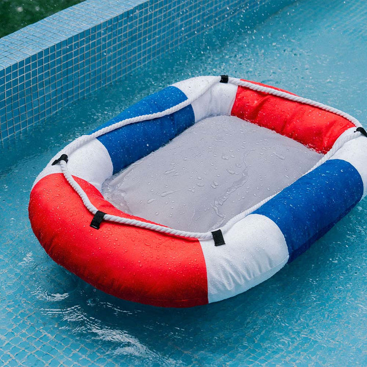 Durable cooling pet bed with waterproof fabric, boat-shaped design