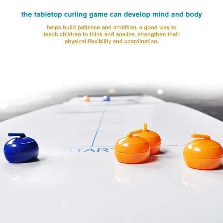 Family-friendly tabletop curling board game for kids & adults; hours of home entertainment.