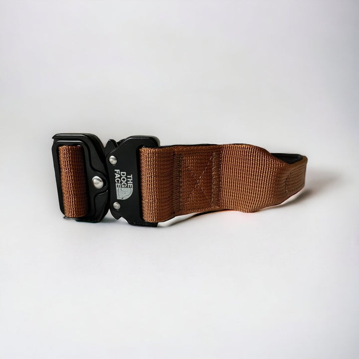 Robust tactical dog collar, black nylon, padded lining, quick release for easy on/off during training