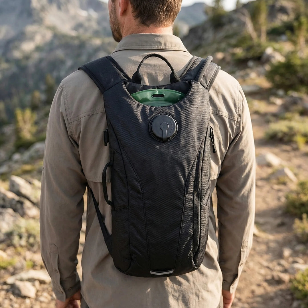 Unisex tactical hydration pack with 101 fl oz water bladder, ideal for hiking & outdoor adventure.