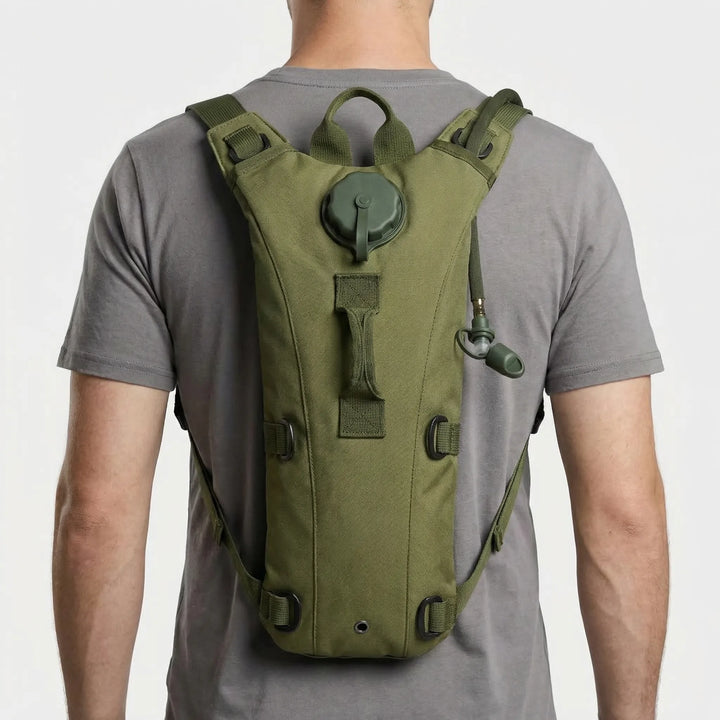 High-capacity tactical hydration pack for hiking, cycling, & running, includes 101 fl oz water bladder.