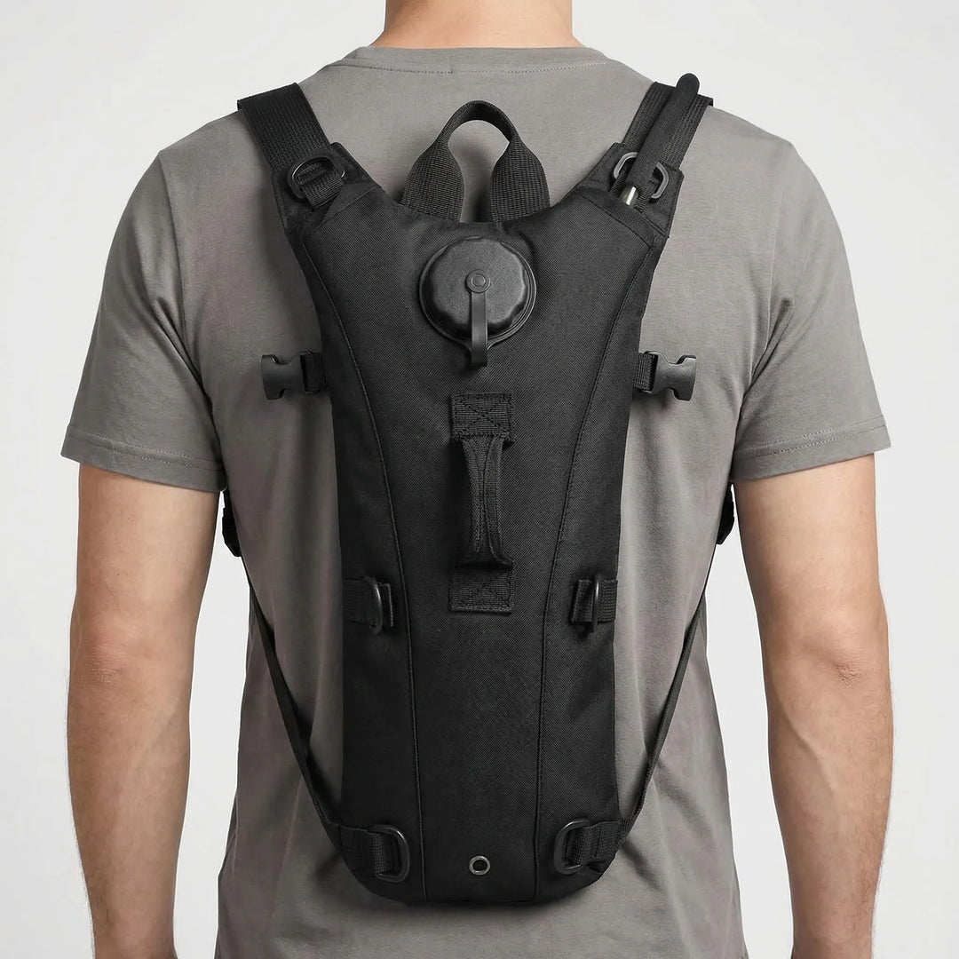 Lightweight unisex outdoor adventure tactical hydration pack with 101 fl oz water bladder.