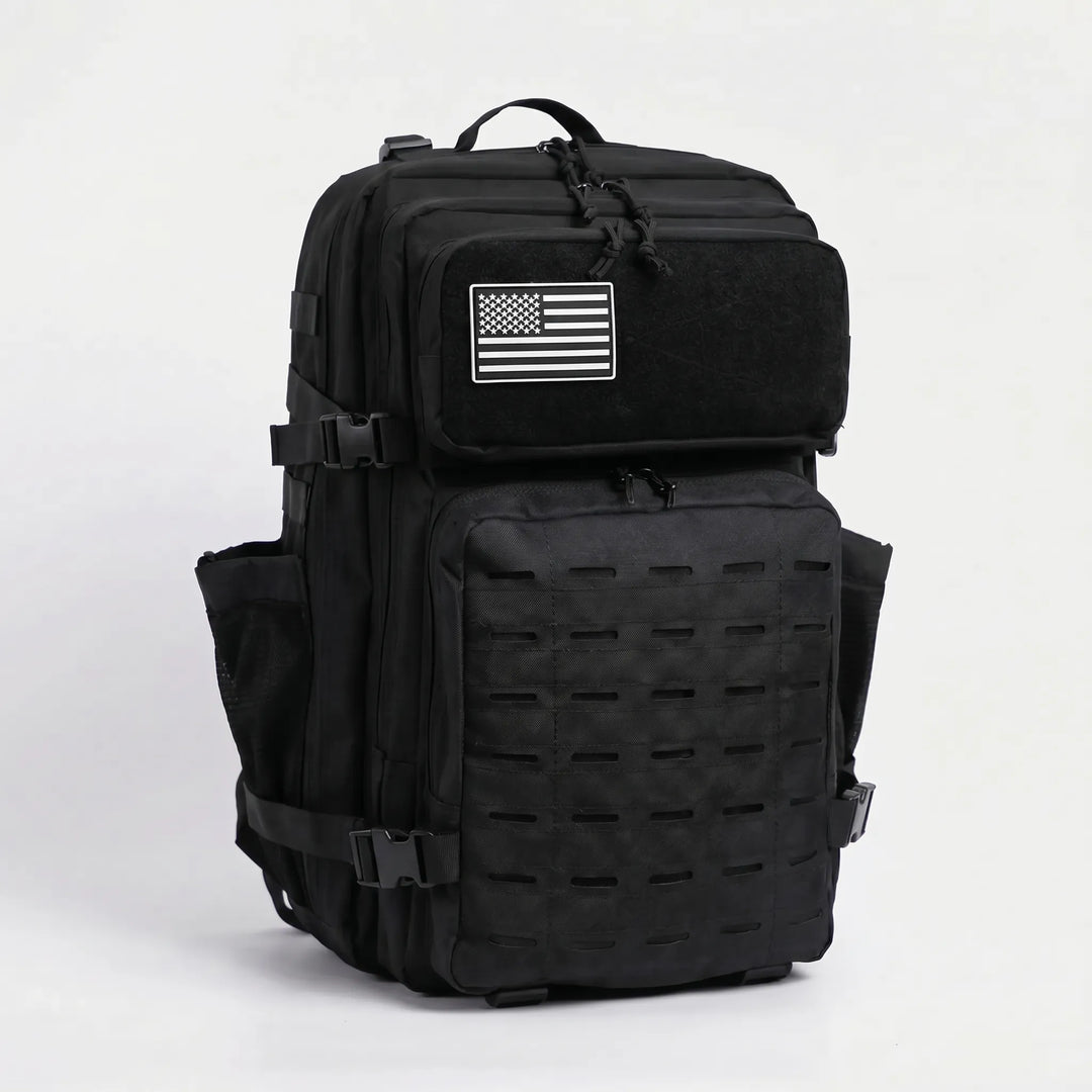 Large capacity tactical travel pack, durable unisex MOLLE backpack for hiking, gym, camping, & everyday carry.