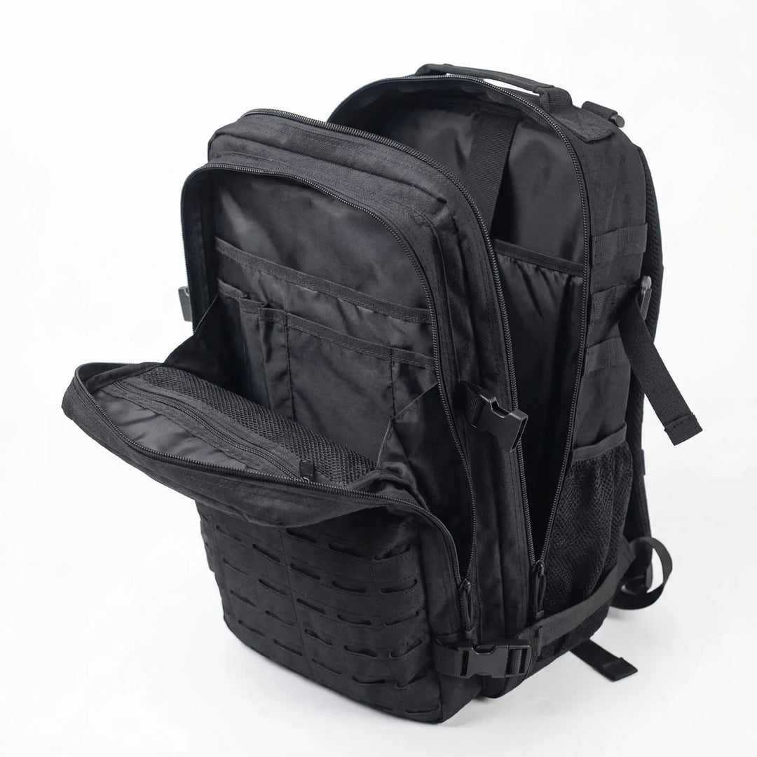 Durable tactical backpack for hiking, travel, gym. Unisex MOLLE rucksack with large capacity outdoor gear storage.