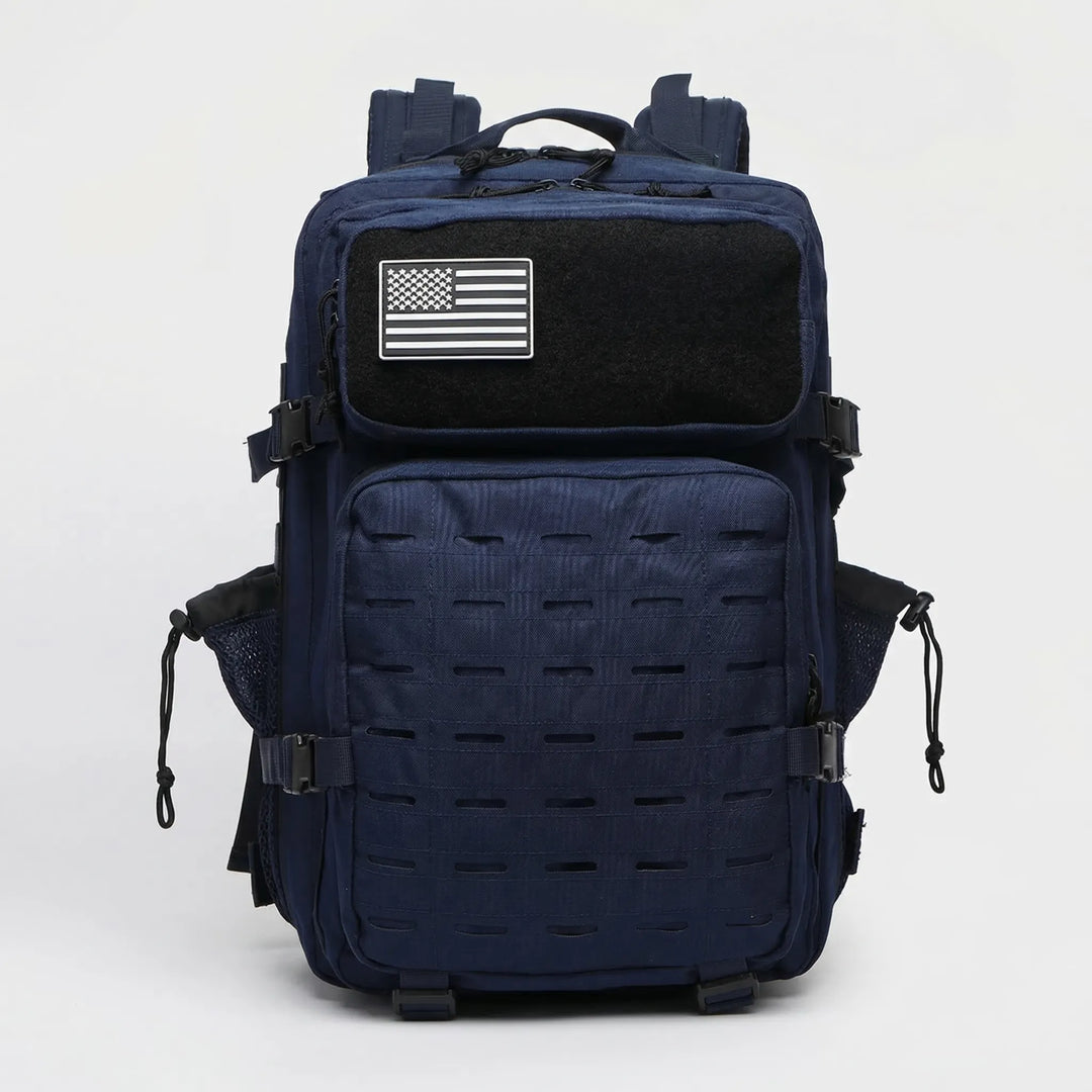 Rugged tactical backpack, large capacity MOLLE rucksack for hiking, travel, and outdoor adventures. Unisex design.