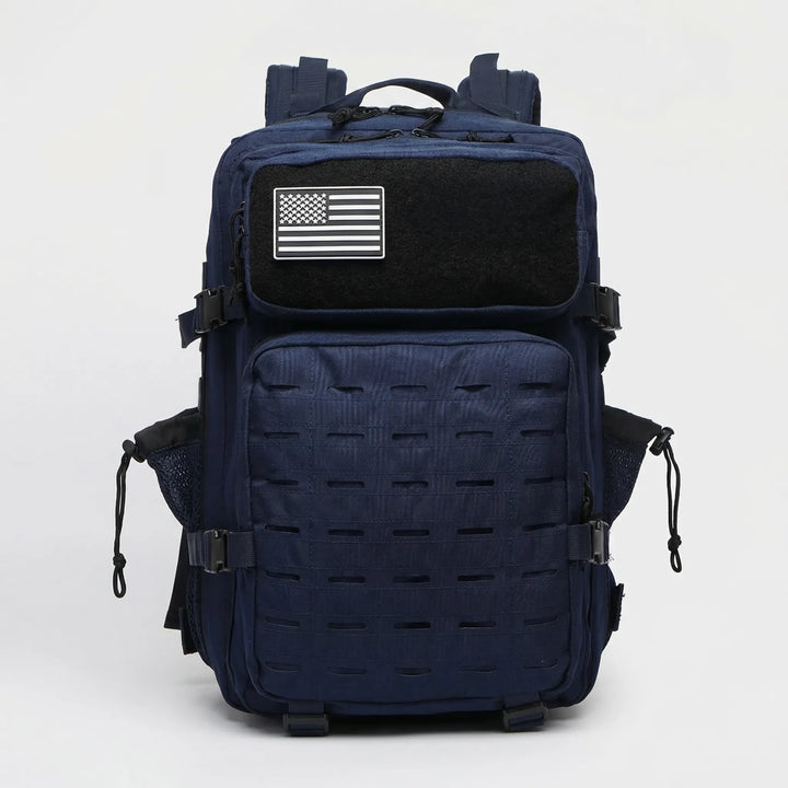 Rugged tactical backpack, large capacity MOLLE rucksack for hiking, travel, and outdoor adventures. Unisex design.