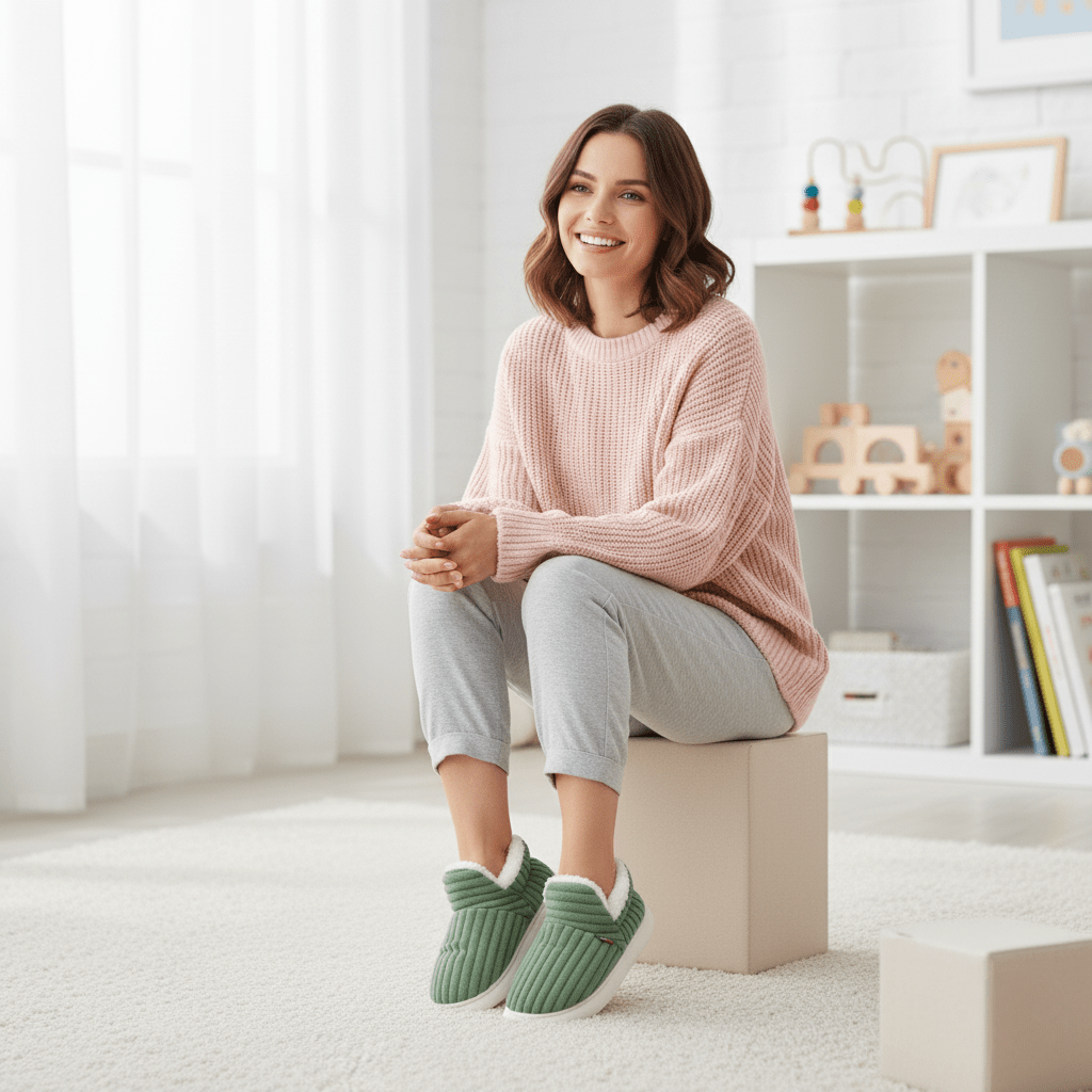 Soft, grey unisex thermal house slippers with non-slip sole for winter comfort.