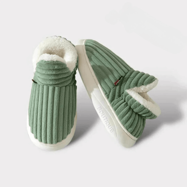 Pair of cozy thermal house slippers, grey, providing exceptional warmth for winter.