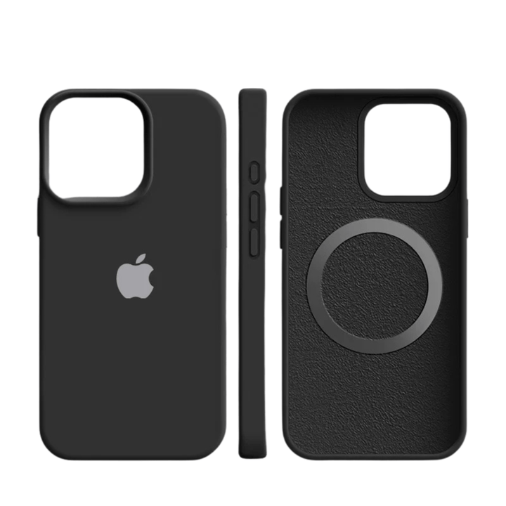 Magnetic silicone iPhone case for MagSafe. Slim, soft-touch cover offers durable shockproof phone protection.
